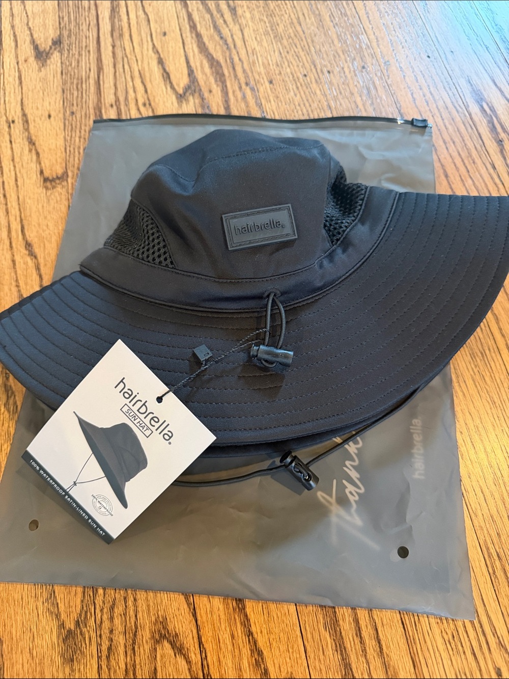 Hairbrella Kids Black Waterproof Sun Hat - Satin-Lined, Adjustable